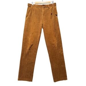 Lands End Corduroy Pants 32x34 Mens Traditional Fit Pleated Cognac Brown